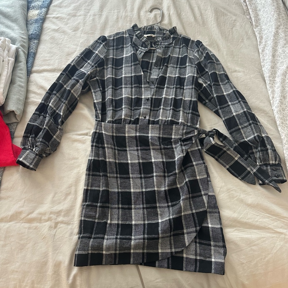 Sezane Black and White Plaid Dress